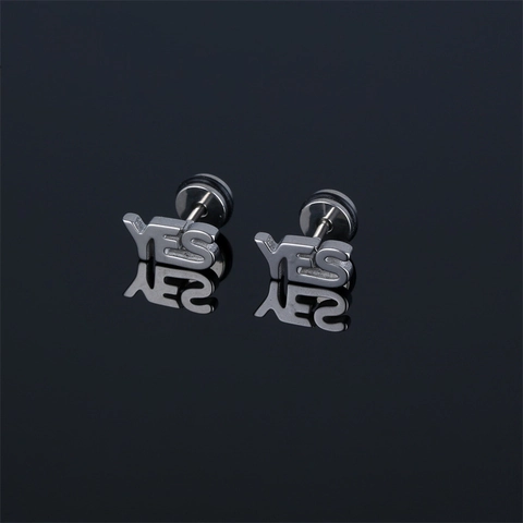 Pendientes de Botón con Letra YES de Acero Inoxidable Estilo Punk Vintage Geométrico Pulido Joyería de Moda Unisex