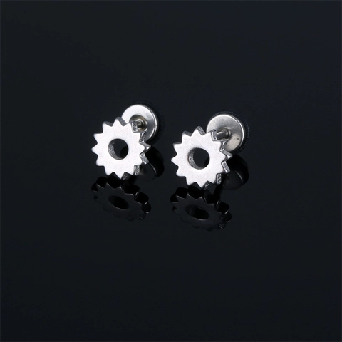 Orecchini a Bottone Unisex Punk in Acciaio Inossidabile a Forma di Ingranaggio Girasole Stile Industriale Tondi Cavi Gioielli Oro Argento Nero