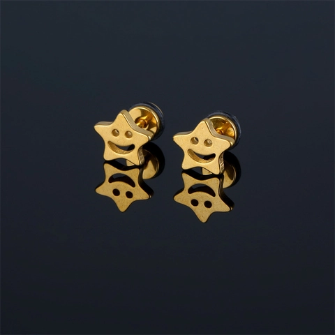 Roestvrij Stalen Glimlach Gezicht Ster Oorknopjes Geometrische Holle Pentagram Oorsieraden Voor Unisex Hip Hop Punk Stijl