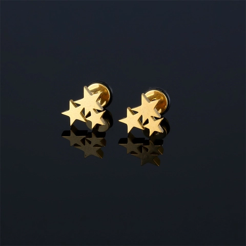 Minimalist Stainless Steel Triple Star Stud Earrings For Women Korean Fashion Three Stars Cartilage Piercing Niche Design Jewelry Gift