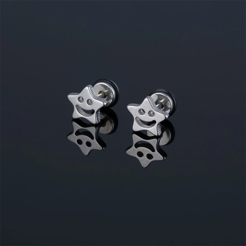 Roestvrij Stalen Glimlach Gezicht Ster Oorknopjes Geometrische Holle Pentagram Oorsieraden Voor Unisex Hip Hop Punk Stijl