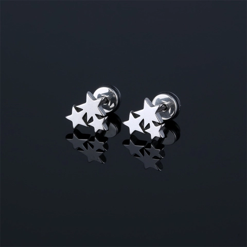 Minimalist Stainless Steel Triple Star Stud Earrings For Women Korean Fashion Three Stars Cartilage Piercing Niche Design Jewelry Gift