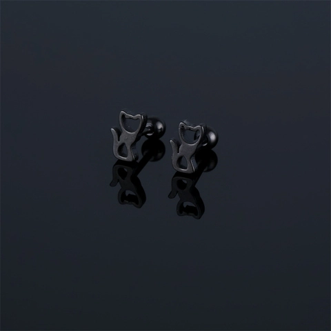Minimalistische 316 Edelstahl Katzenkopf Ohrstecker Für Damen Herren Schwarz Hohl Tier Silhouette Schraubverschluss Barbell Piercing Schmuck