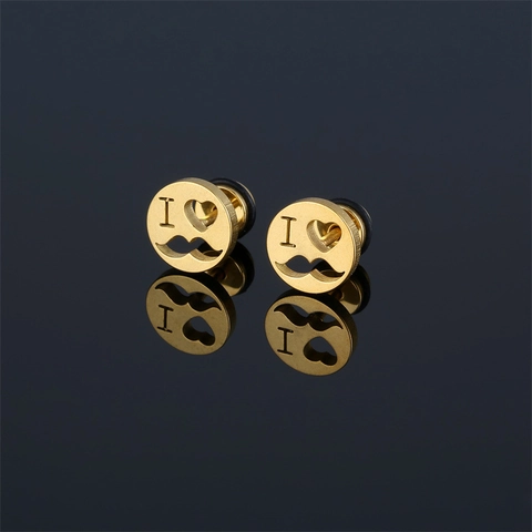 Orecchini a Bottone Tondi Geometrici Cavi in Acciaio Inossidabile Unisex Con Motivo a Cuore Baffi Lettera I Punk Gioielli Singolo