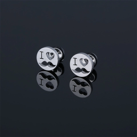 Orecchini a Bottone Tondi Geometrici Cavi in Acciaio Inossidabile Unisex Con Motivo a Cuore Baffi Lettera I Punk Gioielli Singolo