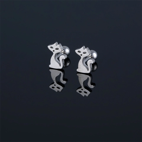Boucles d'Oreilles Clous Silhouette Chat en Acier Inoxydable Avec Fermoir à Vis Femmes Hommes Bijoux de Piercing Cartilage Or Argent