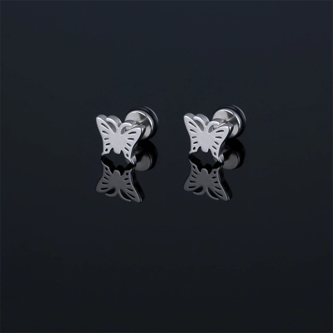 Mode Vlinder Roestvrij Stalen Oorknopjes Voor Mannen Vrouwen Schroefsluiting Holle Vlinder Piercing Sieraden Punk Oorknopjes