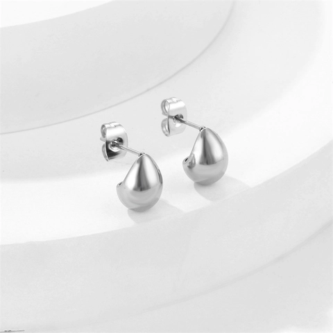 Orecchini a Bottone a Goccia d'Acqua in Acciaio Inossidabile per Uomo Donna Minimalisti Geometrici Stile Coreano Argento