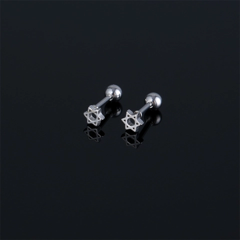 Stainless Steel Hexagram Star Of David Screw Back Stud Earrings For Men Women Cartilage Piercing Jewelry Gold Black Silver