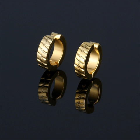 Orecchini a Cerchio in Acciaio Inossidabile 316 Texture a Onde per Uomo Donna Clip per Orecchio Senza Piercing Stile Vintage Punk Gioielli Unisex