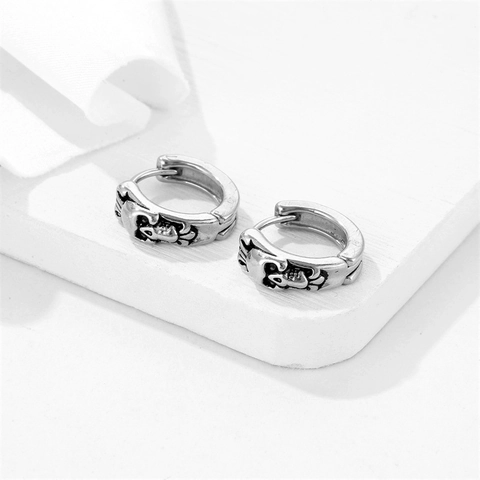Boucles d'Oreilles Anneaux Rétro Punk Crâne en Acier Inoxydable 316 Gothique Huggie pour Hommes Femmes Bijoux Halloween