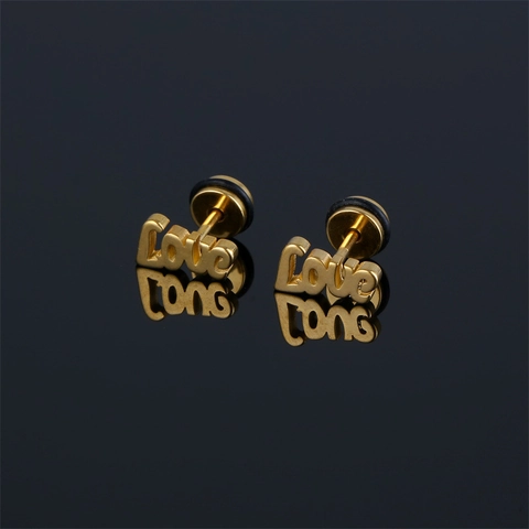 316 Stainless Steel Love Letter Stud Earrings For Men Women Punk Street Style Gold Silver Black Hip Hop Jewelry