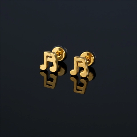 Orecchini a Bottone a Forma di Nota Musicale in Acciaio Inossidabile Minimalisti Per Uomo Donna Oro Argento Nero Gioielli di Moda Accessori Quotidiani