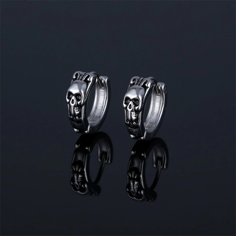 Boucles d'Oreilles Anneaux Rétro Punk Crâne en Acier Inoxydable 316 Gothique Huggie pour Hommes Femmes Bijoux Halloween