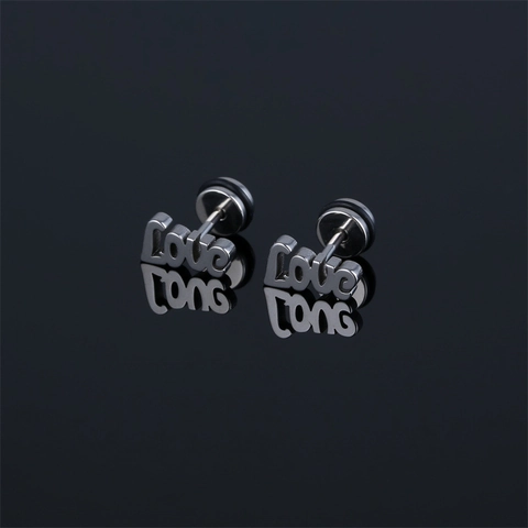 316 Stainless Steel Love Letter Stud Earrings For Men Women Punk Street Style Gold Silver Black Hip Hop Jewelry