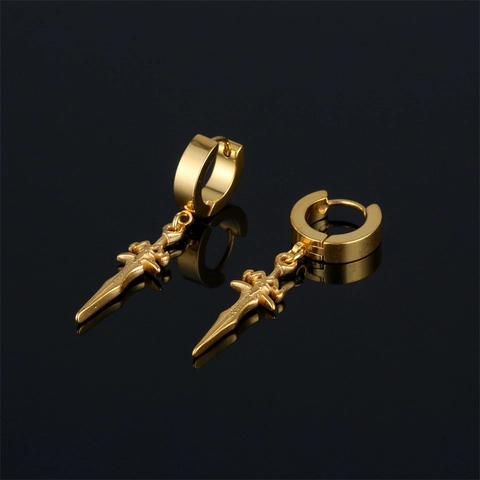 Vintage Stainless Steel Sword Dangle Hoop Earrings For Men Women Punk Gothic Dagger Pendant Earrings Street Fashion Jewelry Gift