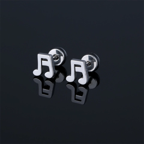 Orecchini a Bottone a Forma di Nota Musicale in Acciaio Inossidabile Minimalisti Per Uomo Donna Oro Argento Nero Gioielli di Moda Accessori Quotidiani