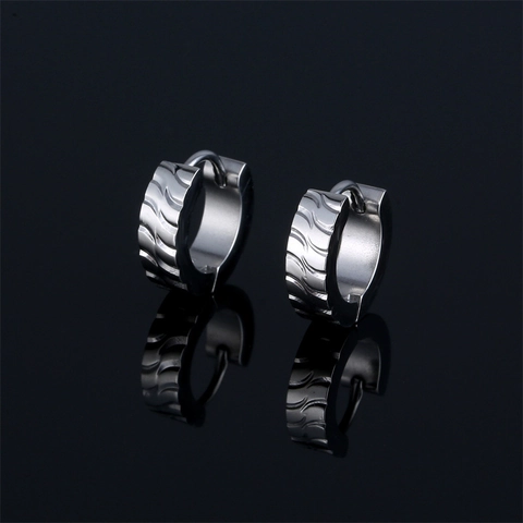 Pendientes de Aro de Acero Inoxidable con Textura de Ondas Geométricas para Hombre Mujer Joyería Minimalista Hip Hop