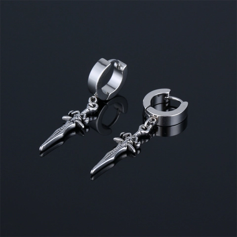 Vintage Stainless Steel Sword Dangle Hoop Earrings For Men Women Punk Gothic Dagger Pendant Earrings Street Fashion Jewelry Gift