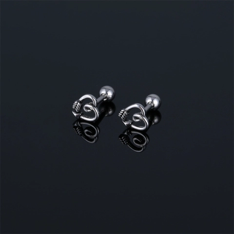 Stainless Steel Heart Cupid Arrow Stud Earrings For Men Women Unisex Screw Back Wrap Heart Ear Bone Stud Single Piece Jewelry