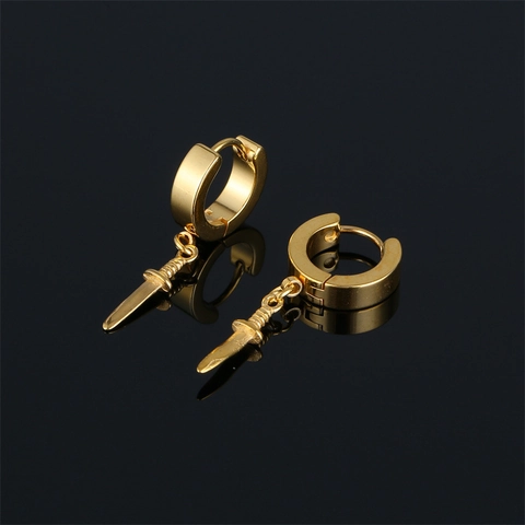 Punk Stainless Steel Dagger Pendant Hoop Earrings For Men Women Gothic Small Sword Drop Earrings Personalized Jewelry