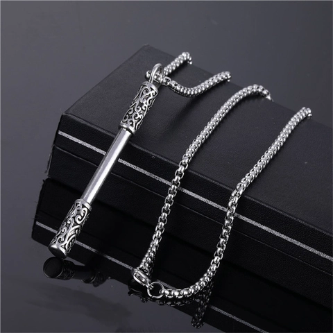Chinese Style Monkey King Golden Cudgel Pendant Necklace Retro Hollow Design Alloy Chain For Men Women Streetwear Jewelry