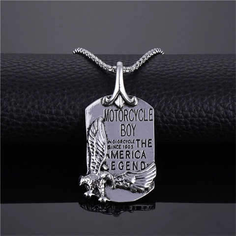 Collana con Pendente Dog Tag con Rilievo Aquila Vintage Americana per Uomo Donna Collana in Lega con Lettere di Leggenda del Motociclista