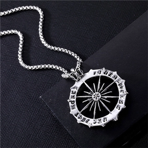 Collana con Ciondolo Rotondo Stella Bussola in Lega Vintage Stile Punk Gothic Retrò Finitura Argento Antico per Uomo Donna Gioielli
