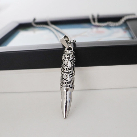 Collar con Colgante de Bala de Aleación Vintage Plata Símbolo Religioso Mantra Amuletos Joyería de Moda para Hombres Mujeres Estilo Conmuta
