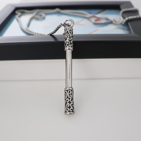 Chinese Style Monkey King Golden Cudgel Pendant Necklace Retro Hollow Design Alloy Chain For Men Women Streetwear Jewelry