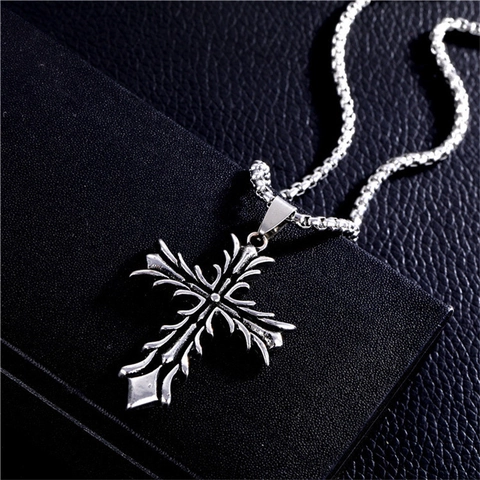 Collier Pendentif Croix Gothique Vintage Pour Hommes Femmes Rétro Couleur Argent Alliage Chaîne Gourmette Bijoux Hip Hop Rock