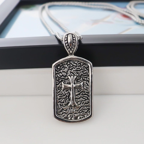 Vintage Alloy Cross Pendant Necklace Gothic Geometric Rectangular Dog Tag Box Chain For Men Women Fashion Jewelry Gift