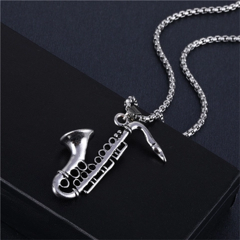 Collana con Ciondolo a Forma di Sassofono in Catena di Acciaio Inossidabile per Uomo Donna Gioielli Strumento Musicale Hip Hop