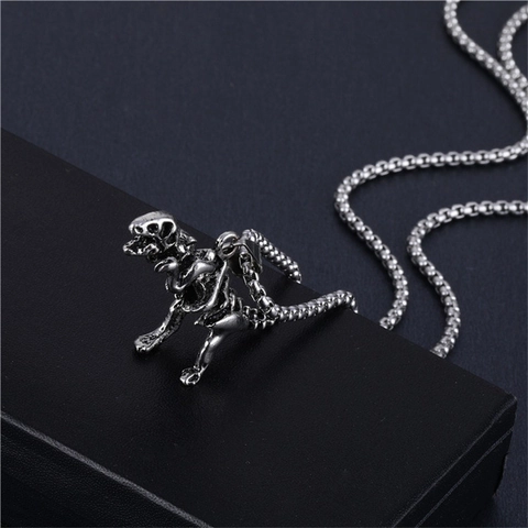 Vintage Silber Dinosaurier Skelett Anhänger Halskette Hip Hop Punk T-Rex Fossil Knochen Legierung Kette Schmuck Für Herren Damen