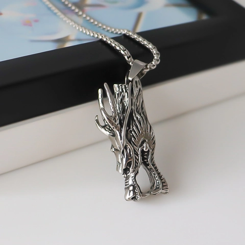 Vintage Chinese Draak Totem Hanger Ketting Legering Retro Metaal Sleutelbeen Ketting Sieraden Voor Mannen Vrouwen