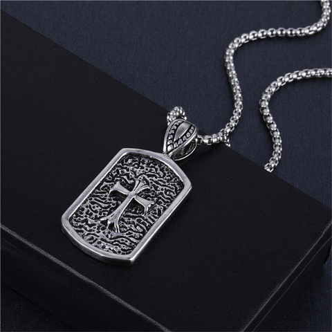 Vintage Alloy Cross Pendant Necklace Gothic Geometric Rectangular Dog Tag Box Chain For Men Women Fashion Jewelry Gift