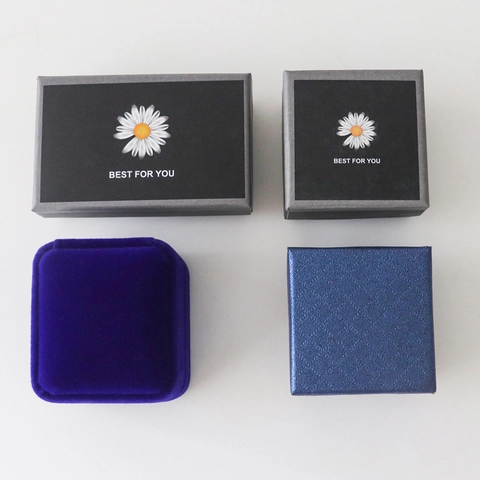 Daisy Flower Print Jewelry Box For Rings Earrings Velvet Paper Packaging Gift Box For Wedding Party Women Jewelry Storage