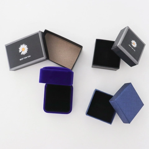 Daisy Flower Print Jewelry Box For Rings Earrings Velvet Paper Packaging Gift Box For Wedding Party Women Jewelry Storage