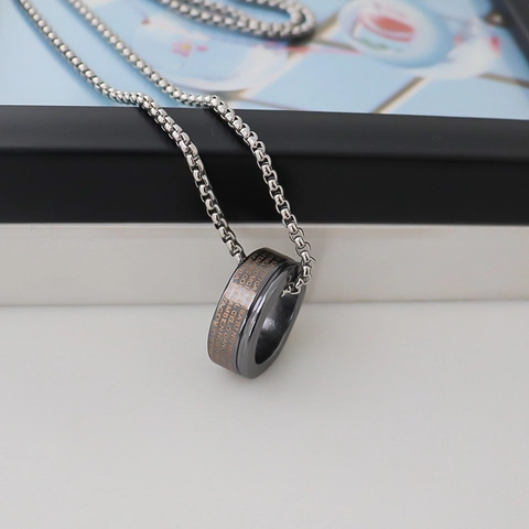 Collier avec Pendentif Anneau Religieux en Alliage Prière du Seigneur Espagnol pour Hommes Femmes Chaîne Boîte Couleur Argent