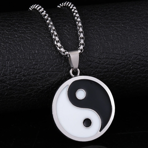 Vintage Yin Yang Tai Chi Anhänger Halskette Chinesischer Stil Emaille Runde Silber Legierung Halskette Für Damen Herren Schmuck