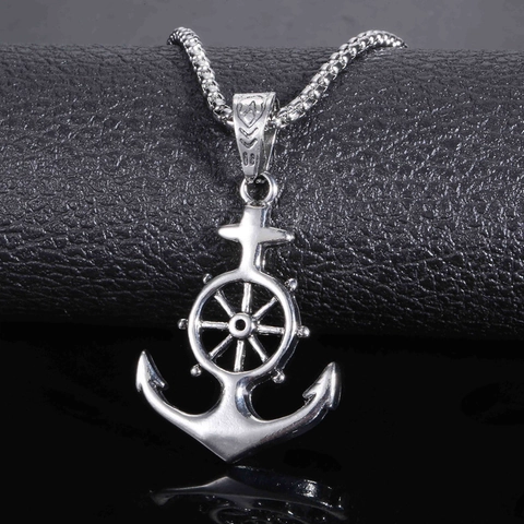 Unisex Halskette Mit Anker Und Steuerrad Anhänger Silber Legierung Retro Hip Hop Schmuck Für Den Alltag Modeaccessoire