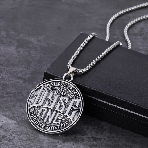 Collar con Colgante Redondo de Aleación Hip Hop para Hombre Retro Streetwear Círculo Geométrico Cadena de Caja Joyas Vintage para Unisex