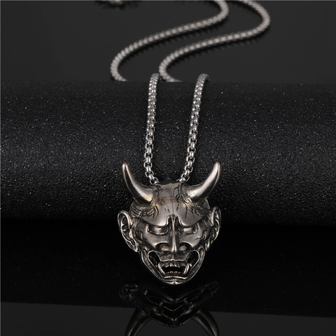 Collar de Colgante de Máscara de Hannya Gótica Máscara de Demonio Retro de Aleación Punk Hip Hop Joyería Regalo Halloween
