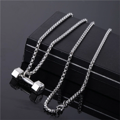 Collar de Colgante de Mancuerna de Aleación Hip Hop para Hombre Letras Motivadoras Accesorio de Gimnasio Cadena de Plata Joyería