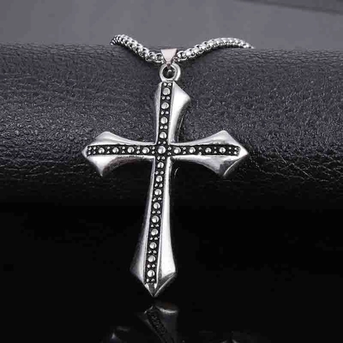 Vintage Gotische Kruis Hanger Halsketting Voor Mannen Vrouwen Retro Zilver Legering Box Ketting Punk Stijl Religieuze Sieraden Accessoires