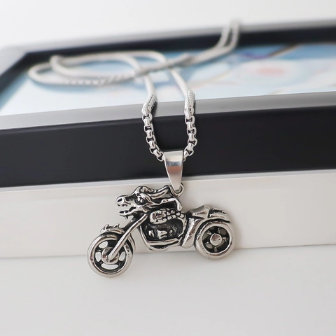 Punk Retro Alloy Motorcycle Pendant Necklace For Men Women Unisex Hip Hop Jewelry Silver Color Box Chain Necklace