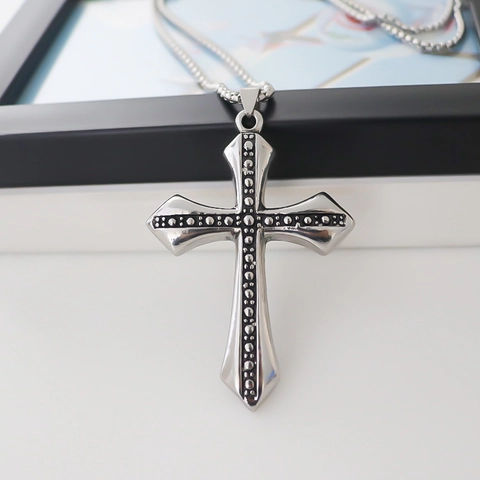 Vintage Gotische Kruis Hanger Halsketting Voor Mannen Vrouwen Retro Zilver Legering Box Ketting Punk Stijl Religieuze Sieraden Accessoires