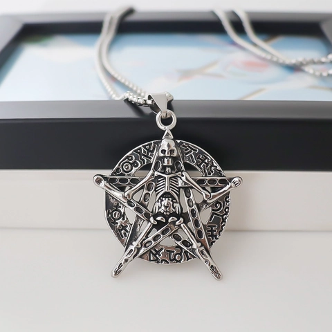 Collana con Pendente a Pentagramma con Teschio Gothic Punk da Uomo Catena a Barbara in Lega Retro Gioielli Hip Hop