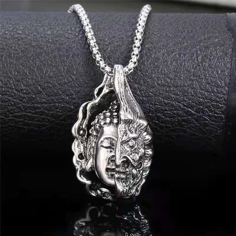 Vintage Boeddha En Demon Dubbelzijdige Hanger Ketting Legering Retro Streetwear Hanger Voor Mannen Vrouwen Sieraden