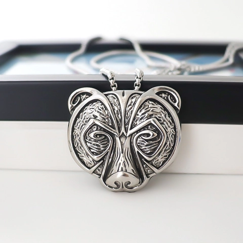 Collana con Pendente Testa di Orso in Lega Vintage Stile Vichingo Celtico Nordico Gioielli Animali Uomo Punk Gotico Argento